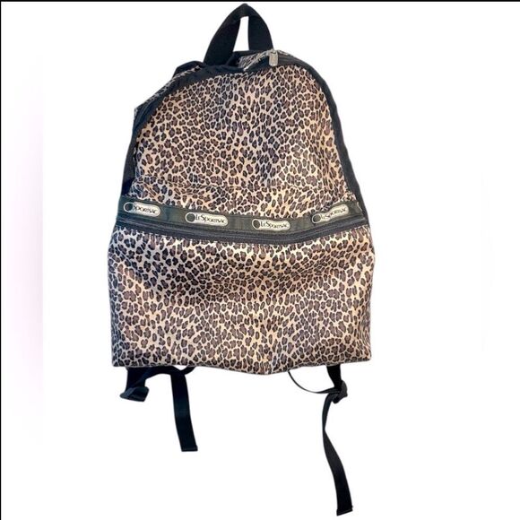 Lesportsac LEOPARD BACKPACK BLACK BROWN ANIMAL PRINT CHEETAH TRAVEL Candace - Picture 3 of 16